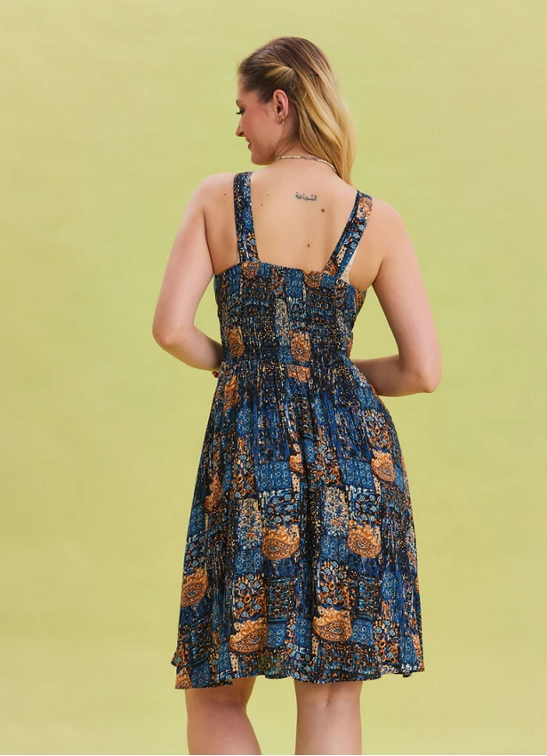 V Neck Robe Blue Ethnic Dress 4513